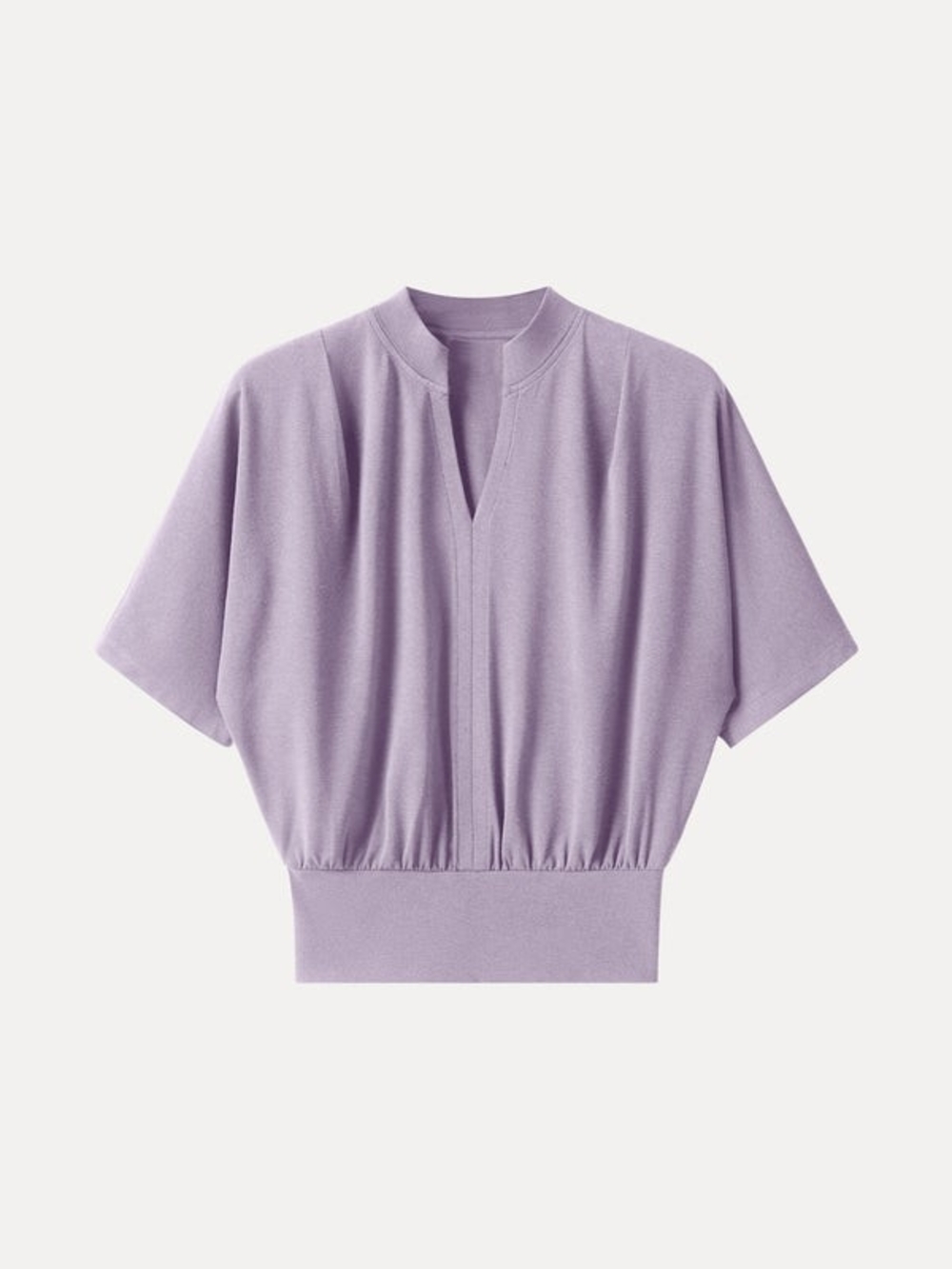 OGL Lilac Short-Sleeve Knit Top With Stand Collar